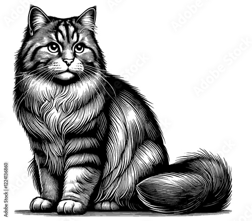 Beautiful cat in full-body, vector sketch, SVG, isolated on white background