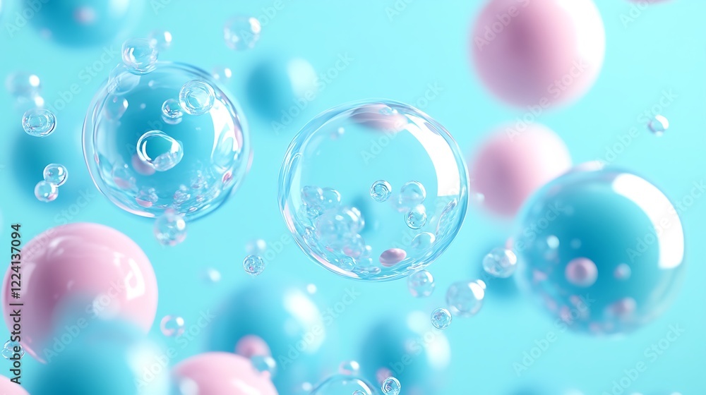 Obraz premium Abstract image of floating bubbles in pastel blue and pink