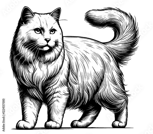 Beautiful cat in full-body, vector sketch, SVG, isolated on white background