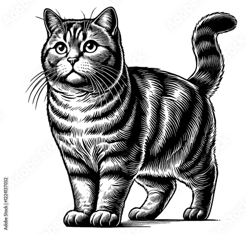 Beautiful cat in full-body, vector sketch, SVG, isolated on white background