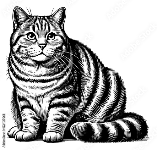 Beautiful cat in full-body, vector sketch, SVG, isolated on white background