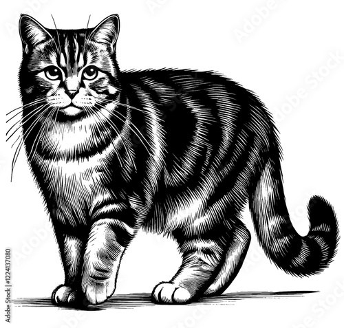 Beautiful cat in full-body, vector sketch, SVG, isolated on white background