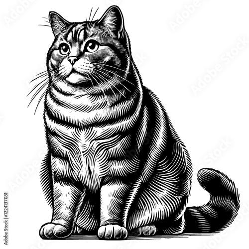Beautiful cat in full-body, vector sketch, SVG, isolated on white background