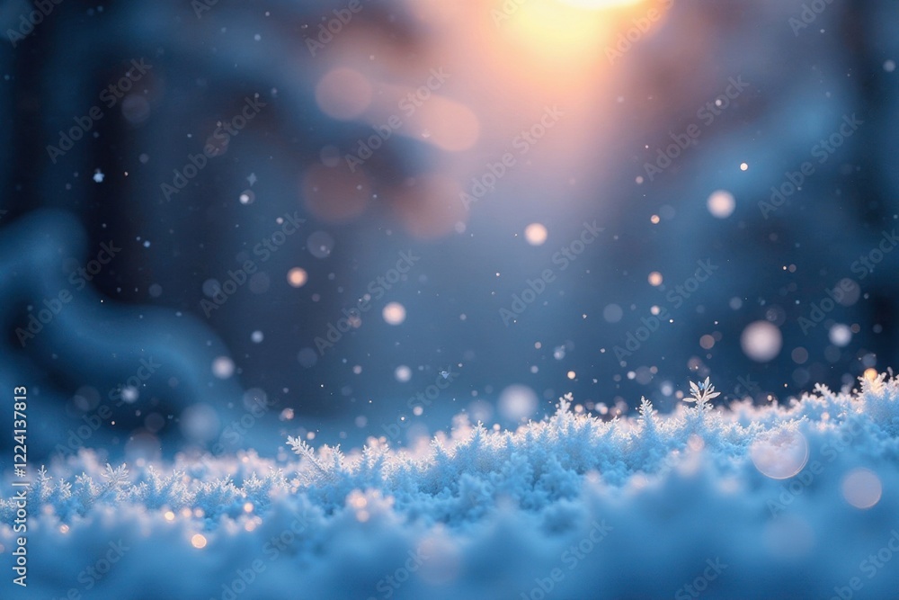 Obraz premium Softly fallen snowflakes on a velvet-like background, soft focus, frozen moment, snowflake background texture