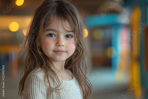 Wallpaper Mural Portrait of a Young Girl in a Cozy Sweater with a Colorful Blurred Background Torontodigital.ca