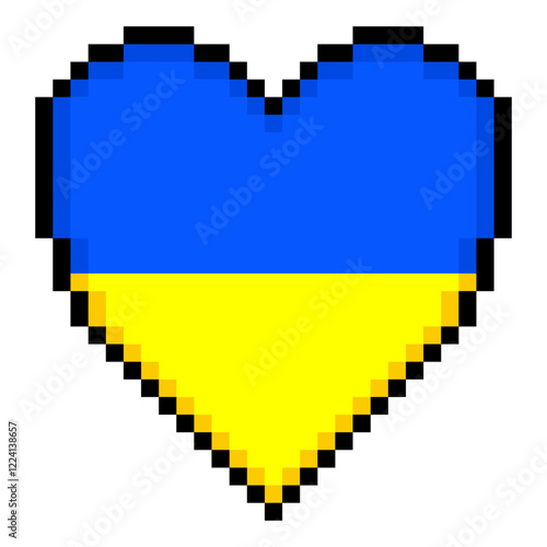 Ukraine flag with heart shape in pixel art style