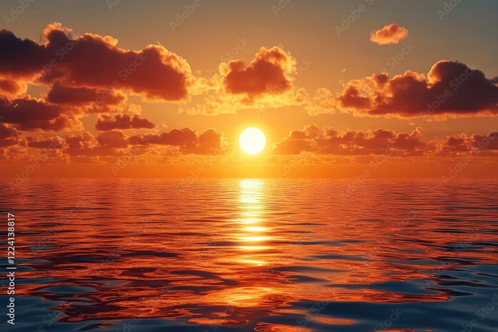 Obraz premium Serene Ocean Sunset with Vibrant Clouds A Tranquil Evening by the Water's Edge