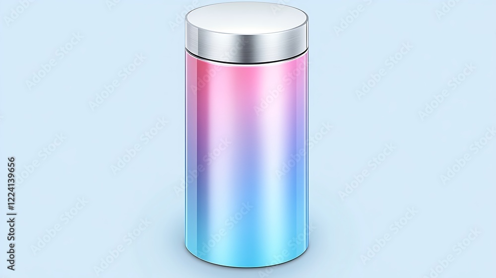 A vibrant ombre insulated water bottle stands on a light blue background A vibrant ombre insulated water bottle stands on a light blue background