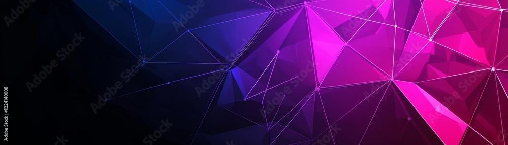 Fototapeta premium A vibrant abstract design featuring geometric shapes and a gradient blend of blue and pink hues against a dark background.