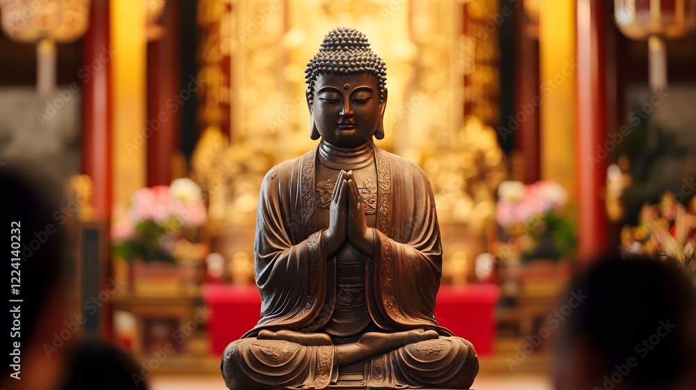 Buddha Statue in Meditative Pose at a Peaceful Temple Interior : Generative AI Buddha Statue in Meditative Pose at a Peaceful Temple Interior : Generative AI