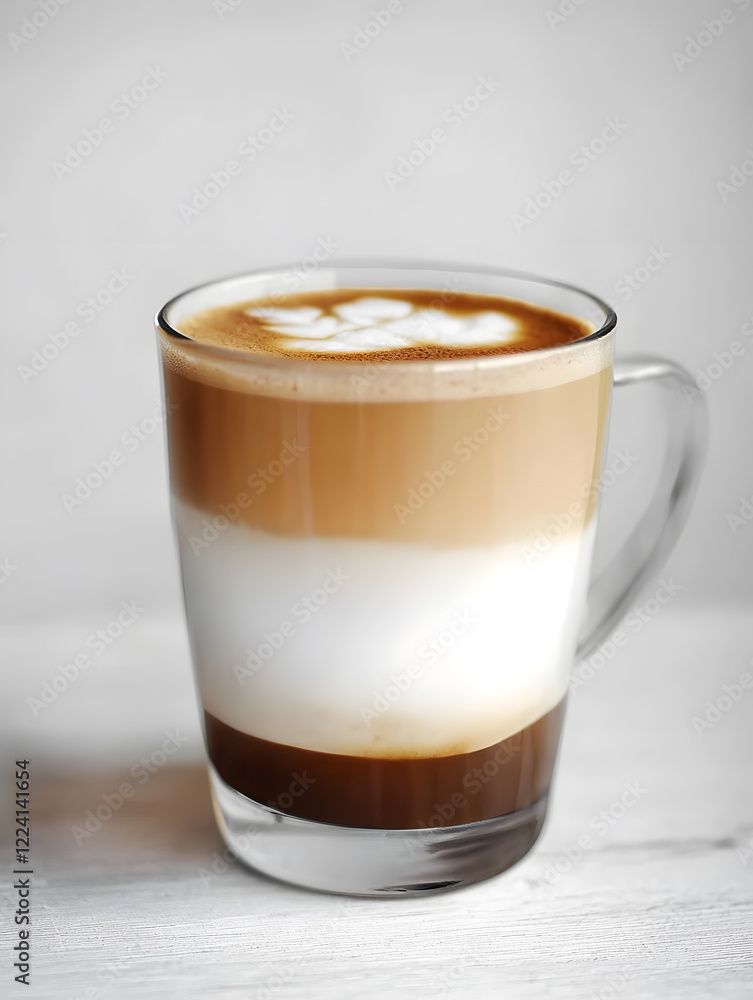 Layered Latte Art in Transparent Glass Cup Minimalist Coffee Decor for Café Trendsetters : Generative AI Layered Latte Art in Transparent Glass Cup Minimalist Coffee Decor for Café Trendsetters : Generative AI