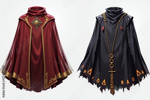 Elegant Red and Black Fantasy Cloaks Medieval Game Assets High Resolution Digital Render