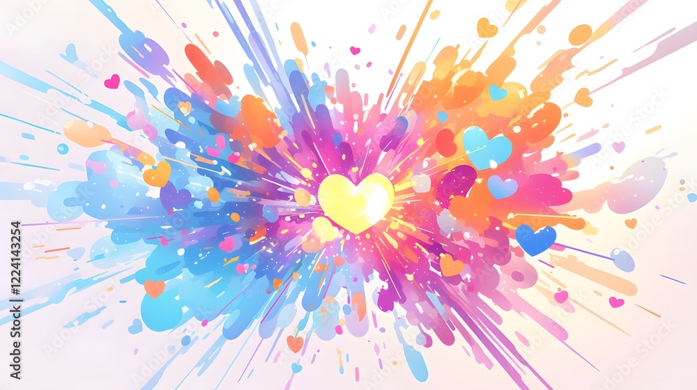 Canvas art featuring a burst of colorful hearts, energetic design Canvas art featuring a burst of colorful hearts, energetic design