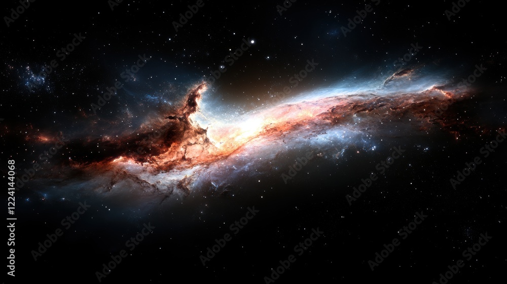 Stunning View of Colorful Galaxy with Bright Stars and Cosmic Dust in Dark Background Stunning View of Colorful Galaxy with Bright Stars and Cosmic Dust in Dark Background