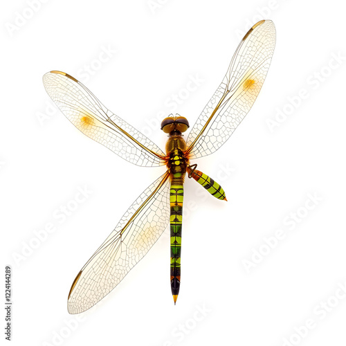 Female common green darner - Anax junius - is a species of dragonfly in the family Aeshnidae. One of the most common species throughout North America isolated on white background top dorsal view photo