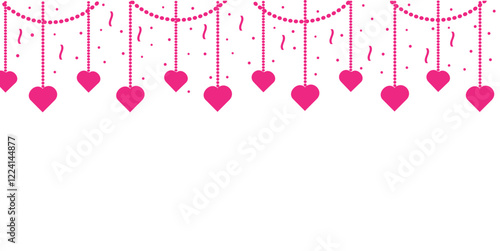 Valentine's day 14 february template. Pink romantic heart with confetti background. Vector illustration