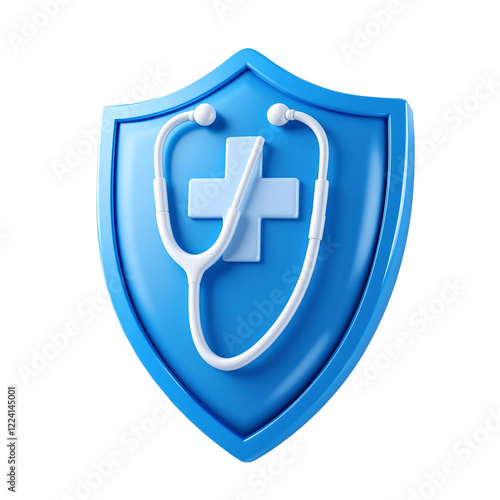 Medical Safety and Protection Stethoscope with Shield Icon 3D Medical Shield with Stethoscope Virus and Health Protection Healthcare Defense Concept
