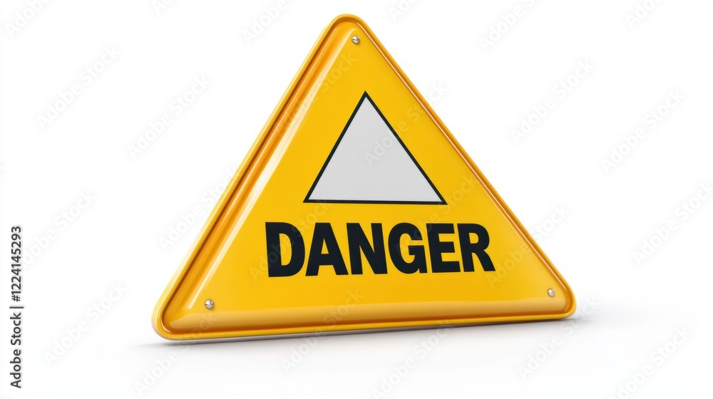 A sleek 3D triangle warning sign with glossy yellow surface and bold A sleek 3D triangle warning sign with glossy yellow surface and bold