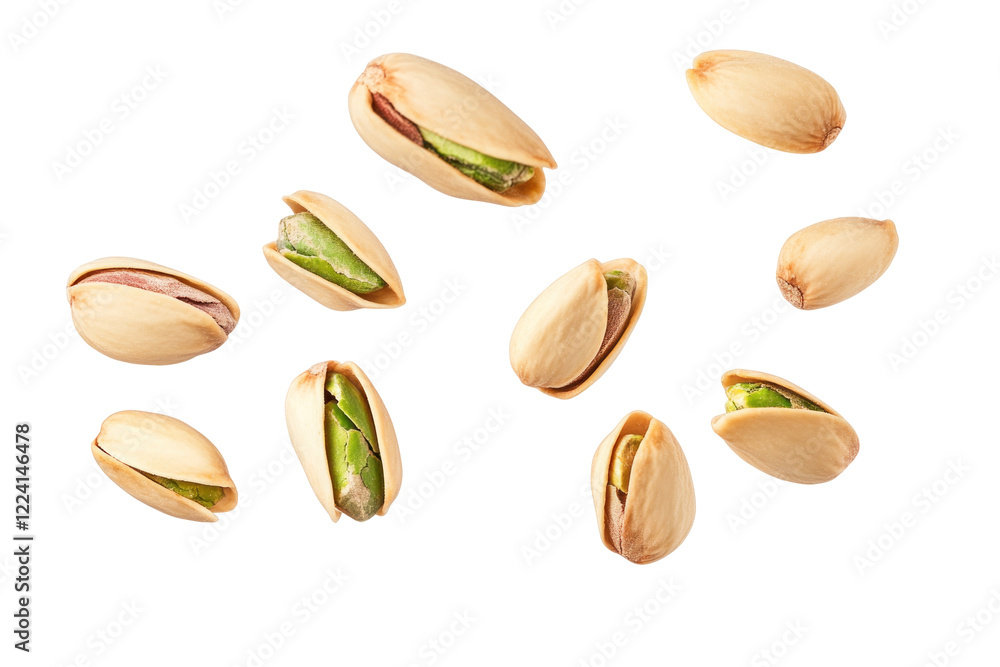High quality pistachios flying in the air for ad design High quality pistachios flying in the air for ad design