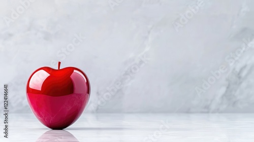 Red heart-shaped apple on marble; Valentine's Day card design
