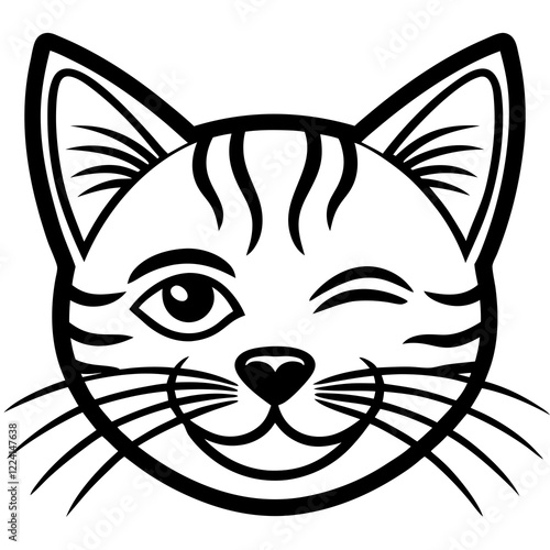 Minimalist Winking Cat Face Cartoon Design. Cat face with one eye winking.