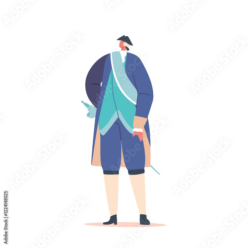 Man Wear Historical Attire Of 18th Century Featuring A Coat, Breeches, And A Waistcoat. The Image Captures The Style