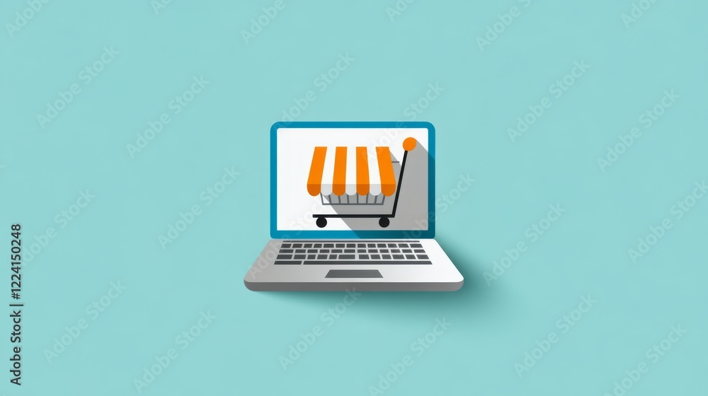 Laptop with shopping cart, streamlined online shopping experience for modern consumers Laptop with shopping cart, streamlined online shopping experience for modern consumers
