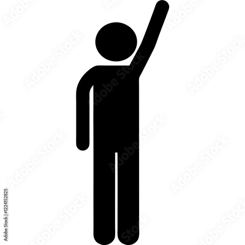 A man is standing with his arms raised. He is wearing black pants