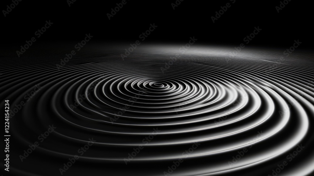 Abstract visualization of gravity and magnetic forces with concentric circles and rippling waves, creating an intricate pattern in a dark void Abstract visualization of gravity and magnetic forces with concentric circles and rippling waves, creating an intricate pattern in a dark void