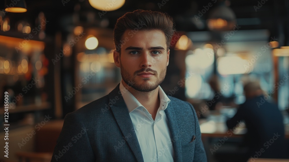 Handsome man in formal wear sitting in a stylish and upscale bar Handsome man in formal wear sitting in a stylish and upscale bar