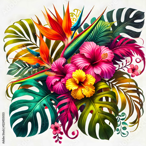 A delightful watercolor illustration of a floral bouquet, offering a sweet and endearing representation of summer and paradise.