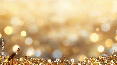 Gold glitter background with blurred light effects for creative design projects photo