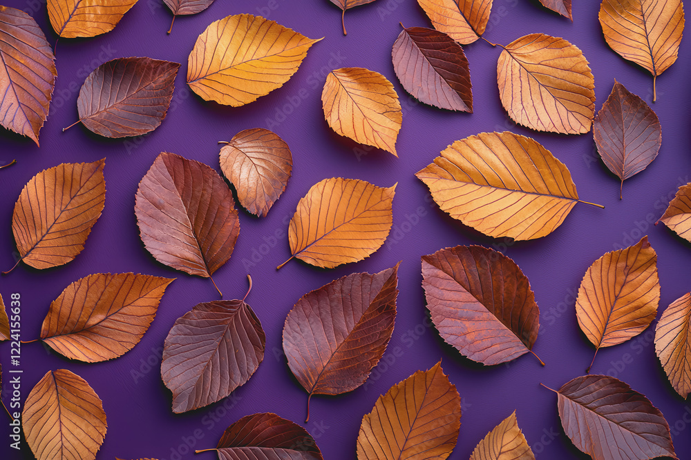 Bunch of green leaves arranged on a smooth purple surface for a nature inspired background or design element Bunch of green leaves arranged on a smooth purple surface for a nature inspired background or design element
