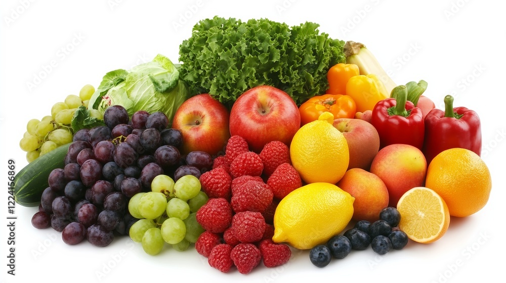Vibrant still life of fresh fruits and vegetables, celebrating natural abundance and healthy living. Vibrant still life of fresh fruits and vegetables, celebrating natural abundance and healthy living.