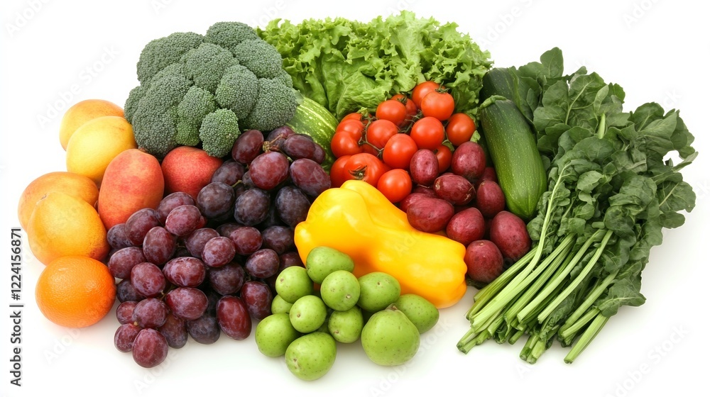 Vibrant still life of fresh fruits and vegetables, celebrating natural abundance and healthy living. Vibrant still life of fresh fruits and vegetables, celebrating natural abundance and healthy living.