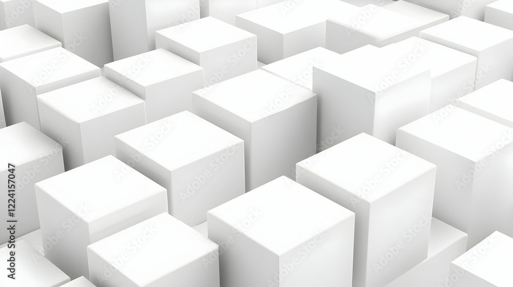 Abstract white cubes, city skyline background, 3D render, design element Abstract white cubes, city skyline background, 3D render, design element