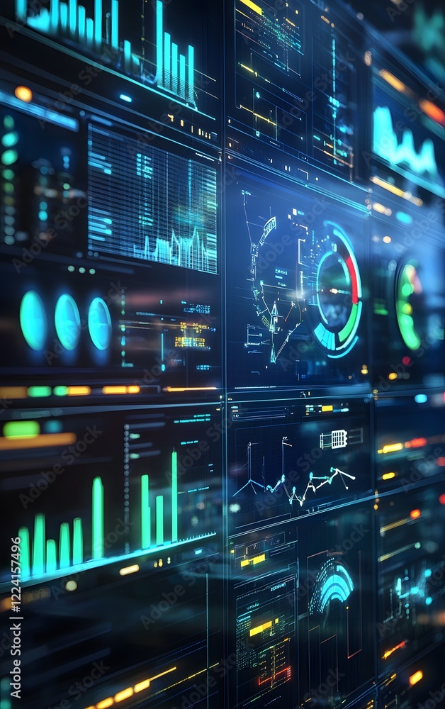 A futuristic dashboard forecasting peak electricity usage, with predictive models helping optimize energy production and distribution