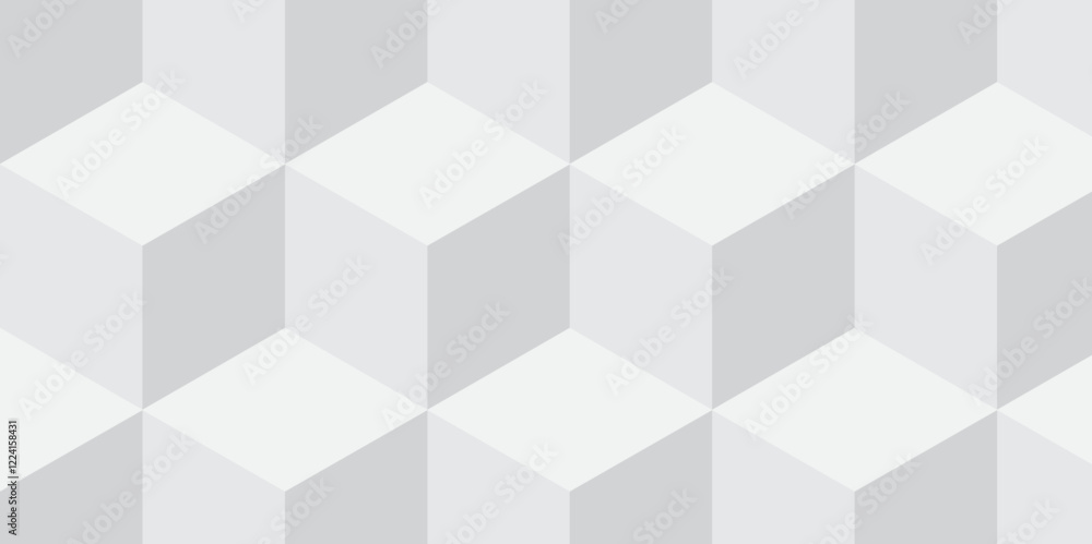 White and gray seamless overlap cube elegant minimal digital layer shape space technology luxury gird monochrome triangle creative paper texture background.	
