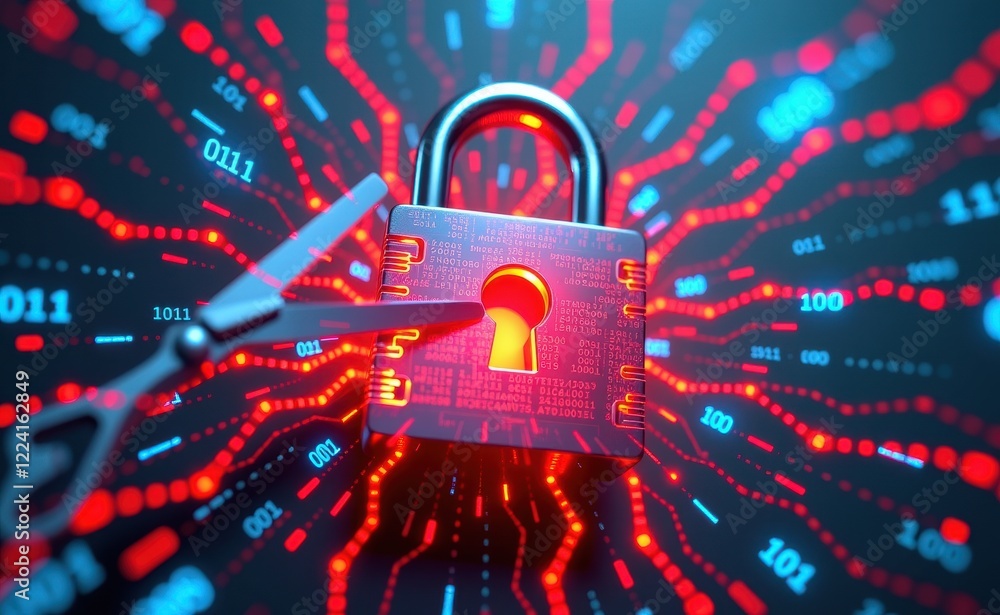 Fototapeta premium A shield and padlock symbolizing robust protection against computer viruses, ensuring secure and safe digital experiences.