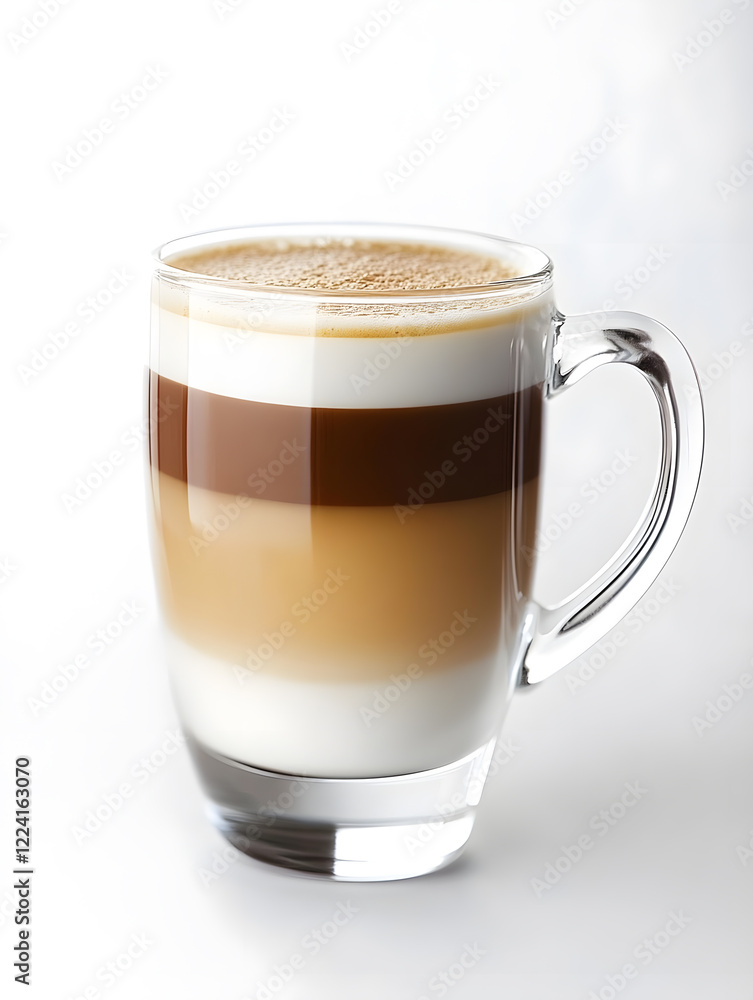Layered Latte Macchiato with Creamy Foam in Glass Cup : Generative AI Layered Latte Macchiato with Creamy Foam in Glass Cup : Generative AI