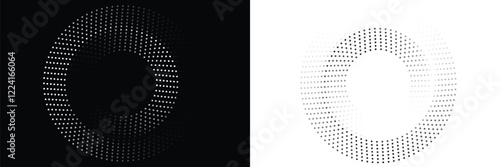 Abstract and hypnotic background with concentric circles. Halftone graphic design element. Sound wave eps 10