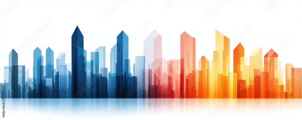 A vibrant city skyline silhouette transitions from blue to orange, showcasing modern architecture against a bright background. A vibrant city skyline silhouette transitions from blue to orange, showcasing modern architecture against a bright background.