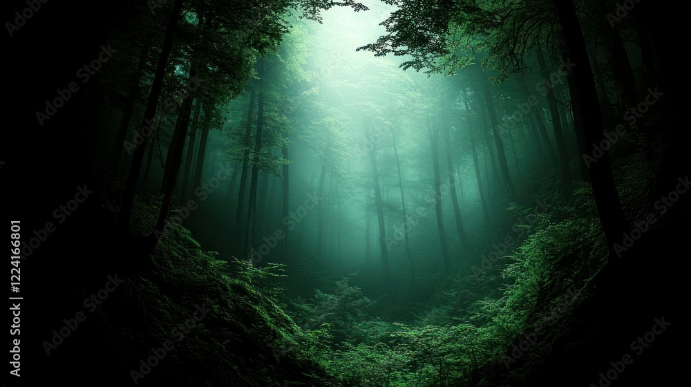 Naklejka premium Enigmatic Fog-Shrouded Forest Path