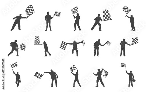 Man waving checkered flag silhouette, Man waving racing flag svg, Waving checkered flag silhouette, People waving racing flag silhouette, Man with racing flag silhouette. 
