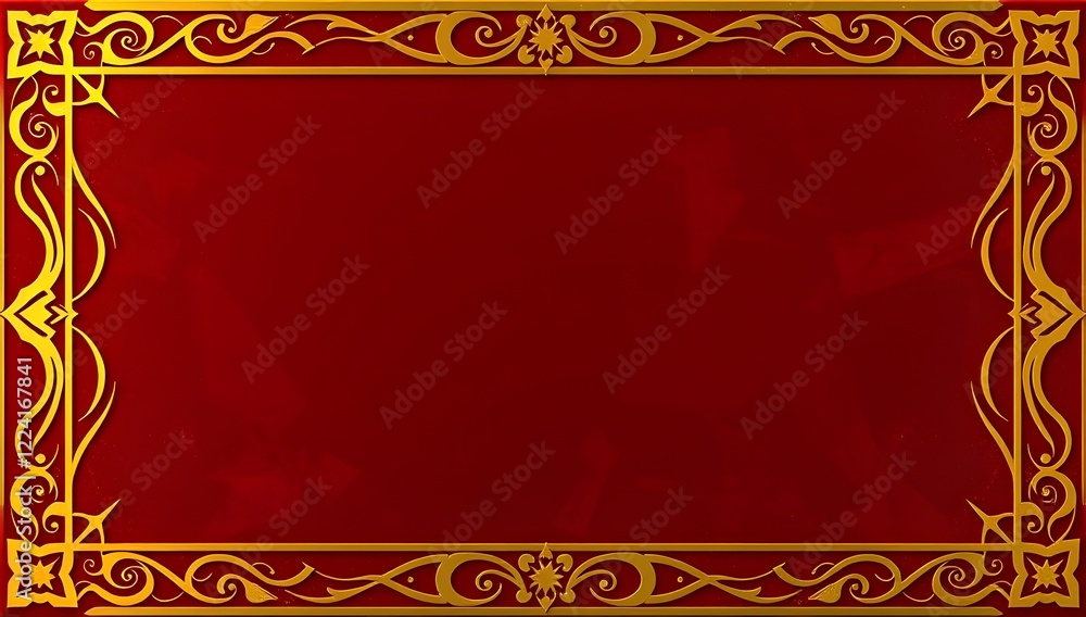Elegant Art Deco Gold Scrollwork Frame on Burgundy