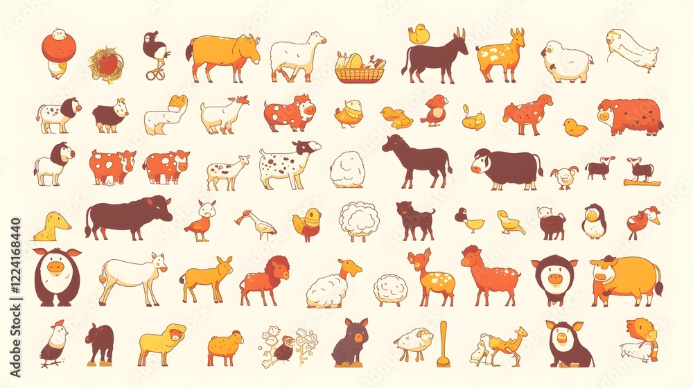 Line icons of farm animals, vector illustrations Line icons of farm animals, vector illustrations
