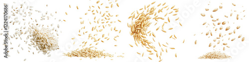 Wallpaper Mural Grains of rice flying through the air, isolated on a white background. Collection Set Png. Torontodigital.ca