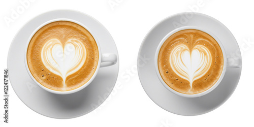 cup of art latte coffee with heart shape isolated on transparent background