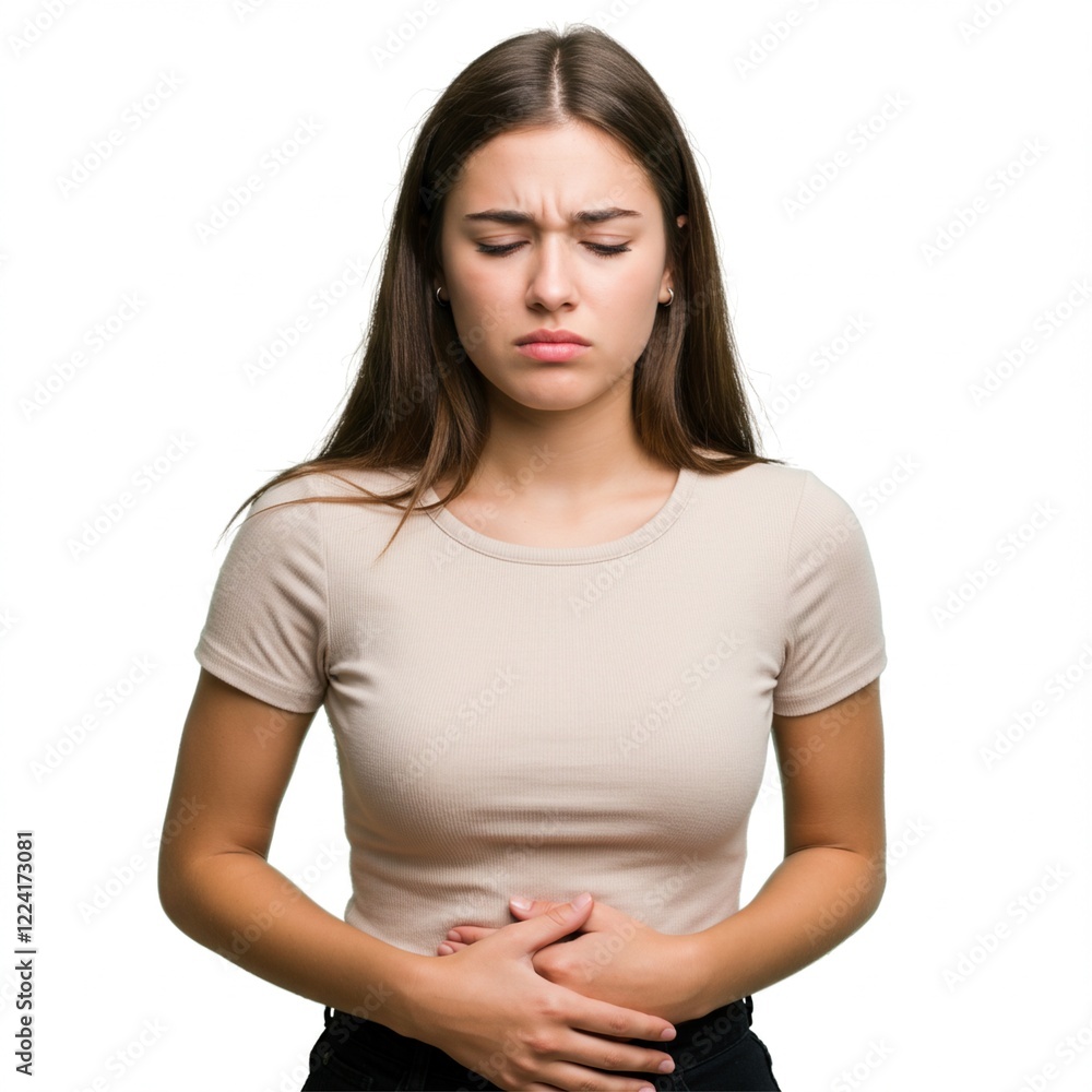 woman is having stomach ache . menstruation , with a face of pain . ai generative woman is having stomach ache . menstruation , with a face of pain . ai generative