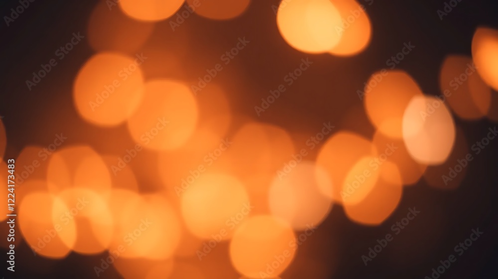 Fototapeta premium Golden bokeh lights with a warm glow, defocused circles creating a festive ambiance in soft orange and yellow tones.